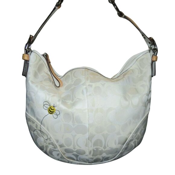 Coach Cream and Tan Hobo Bag with Signature Style - Picture 1 of 11